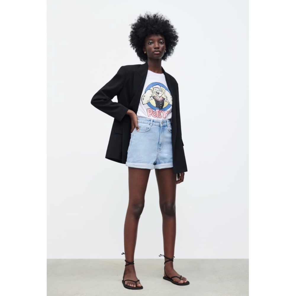 Zara 100% Cotton Denim Mom Shorts in Light Blue